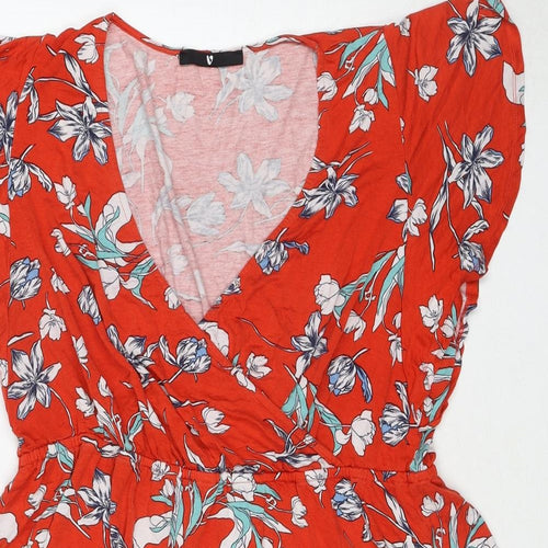 Very Womens Red Floral Viscose Fit & Flare Size 18 V-Neck Pullover