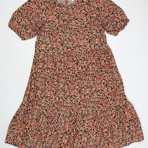H&M Womens Multicoloured Floral Cotton Trapeze & Swing Size M Round Neck Button