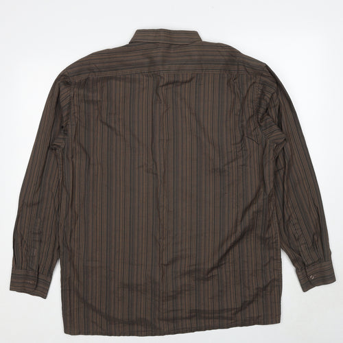 ECHOl Mens Brown Striped Polyester Button-Up Size L Collared Button - Collar 16-16½''