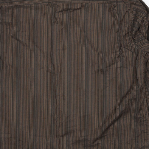 ECHOl Mens Brown Striped Polyester Button-Up Size L Collared Button - Collar 16-16½''