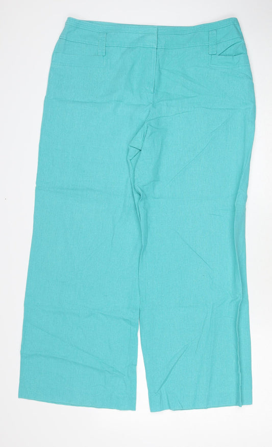 M&Co Womens Blue Linen Trousers Size 16 Regular Zip