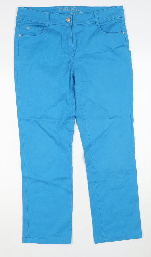 Debenhams Womens Blue Cotton Straight Jeans Size 14 Slim Zip
