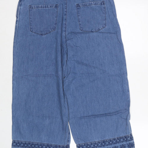 RJR.John Rocha Womens Blue Geometric Cotton Wide-Leg Jeans Size 12 Regular Zip