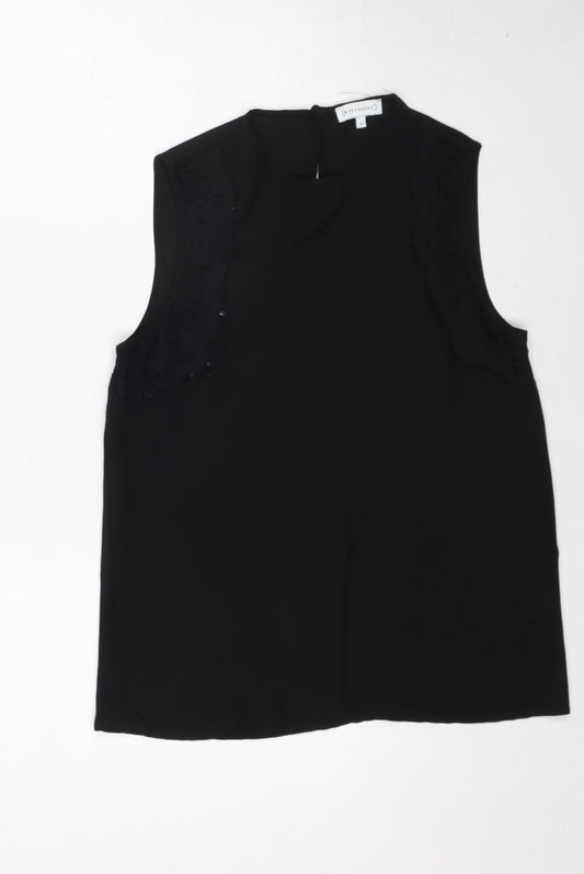 Warehouse Womens Black Polyester Basic Tank Size 10 Round Neck - Lace Detail