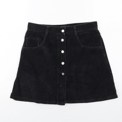Topshop Womens Black Cotton A-Line Skirt Size 12 Button