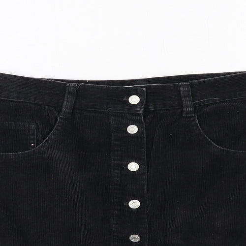 Topshop Womens Black Cotton A-Line Skirt Size 12 Button