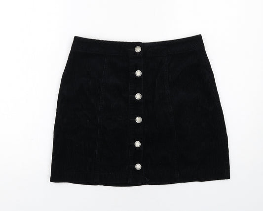 Miss Selfridge Womens Black Cotton A-Line Skirt Size 10 Button