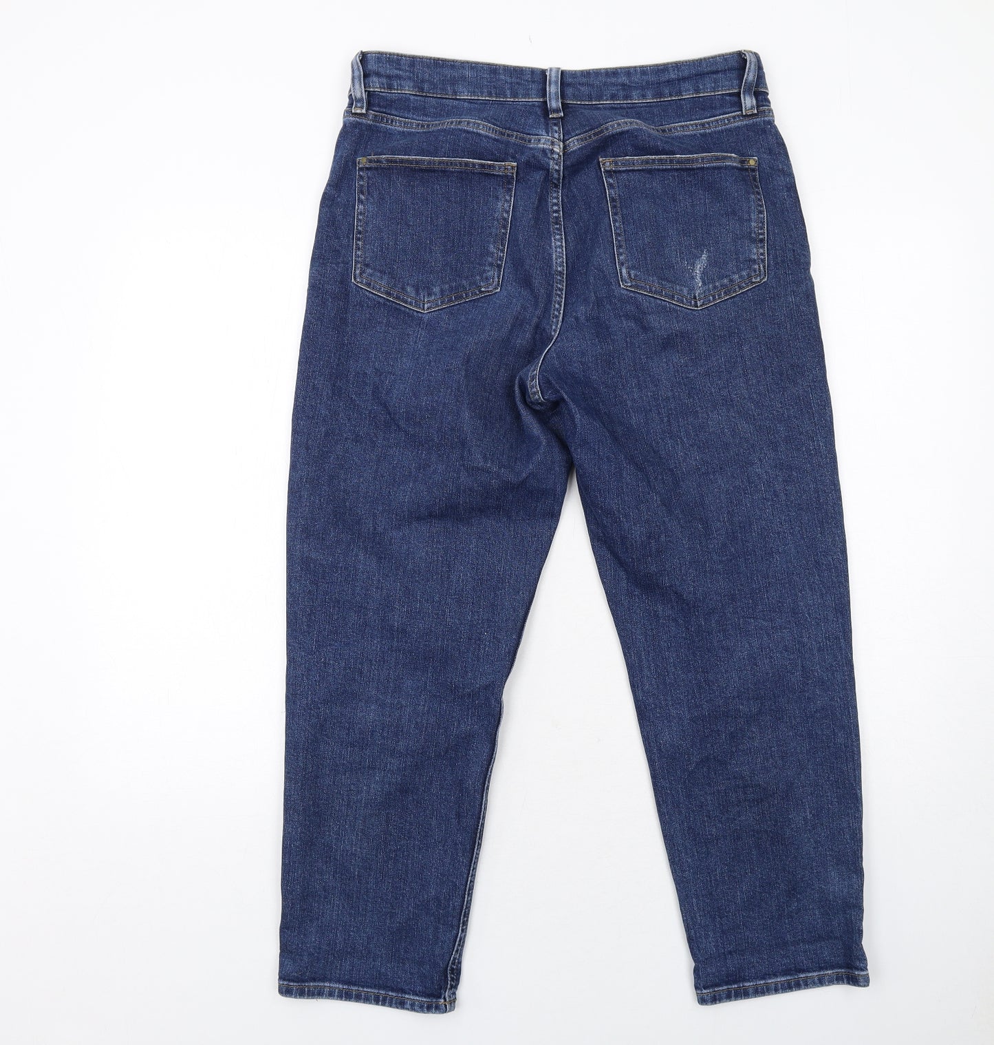 Marks and Spencer Womens Blue Cotton Boyfriend Jeans Size 12 Regular Zip