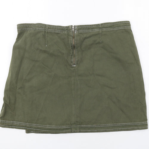 New Look Womens Green Cotton Wrap Skirt Size 18 Zip