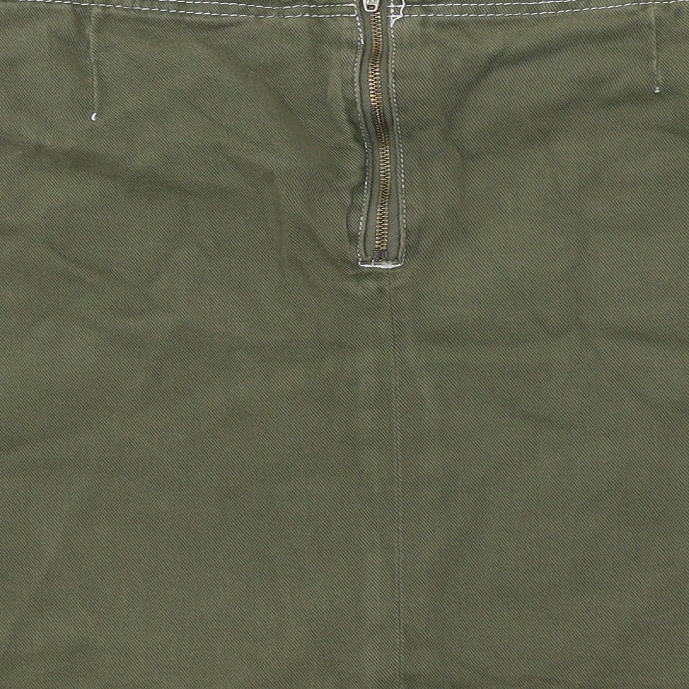 New Look Womens Green Cotton Wrap Skirt Size 18 Zip