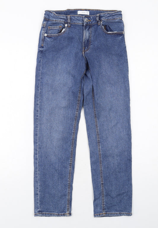 Mango Girls Blue Cotton Straight Jeans Size 11-12 Years Regular Zip