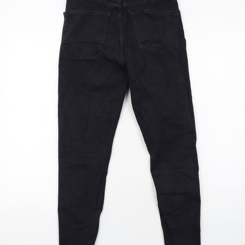 Topshop Womens Black Cotton Skinny Jeans Size 10 L30 in Regular Zip - Distressed Hems