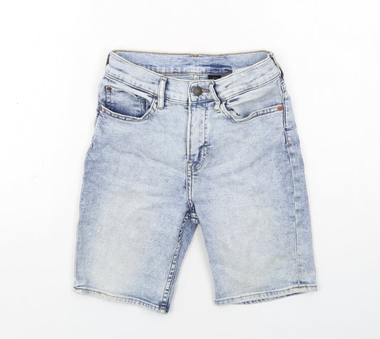 H&M Boys Blue Cotton Chino Shorts Size 9-10 Years Regular Zip - Acid Wash
