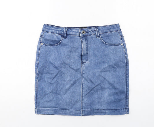 Missguided Womens Blue Cotton A-Line Skirt Size 12 Zip