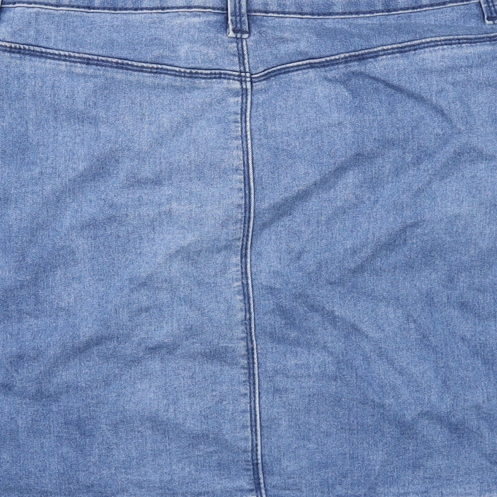 Missguided Womens Blue Cotton A-Line Skirt Size 12 Zip