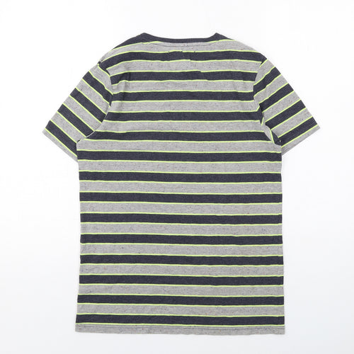 River Island Mens Grey Striped Cotton T-Shirt Size S Round Neck