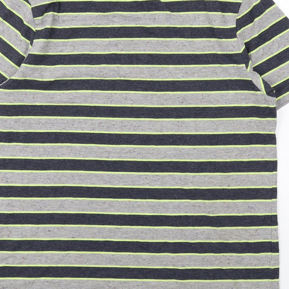 River Island Mens Grey Striped Cotton T-Shirt Size S Round Neck