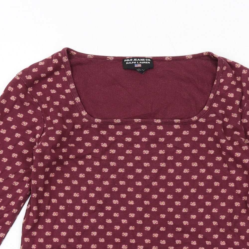 Ralph Lauren Womens Purple Floral Cotton Basic T-Shirt Size S Scoop Neck