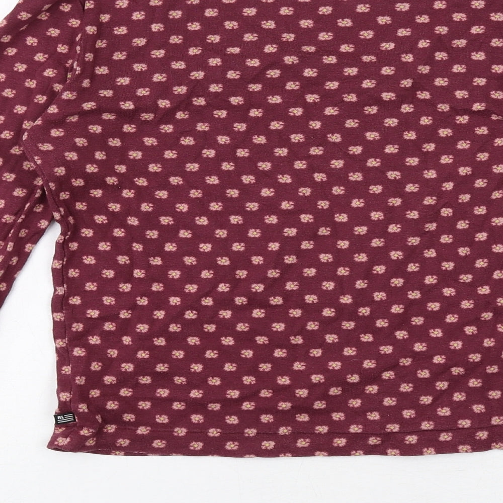 Ralph Lauren Womens Purple Floral Cotton Basic T-Shirt Size S Scoop Neck