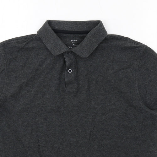 Marks and Spencer Mens Grey Cotton Polo Size M Collared Button