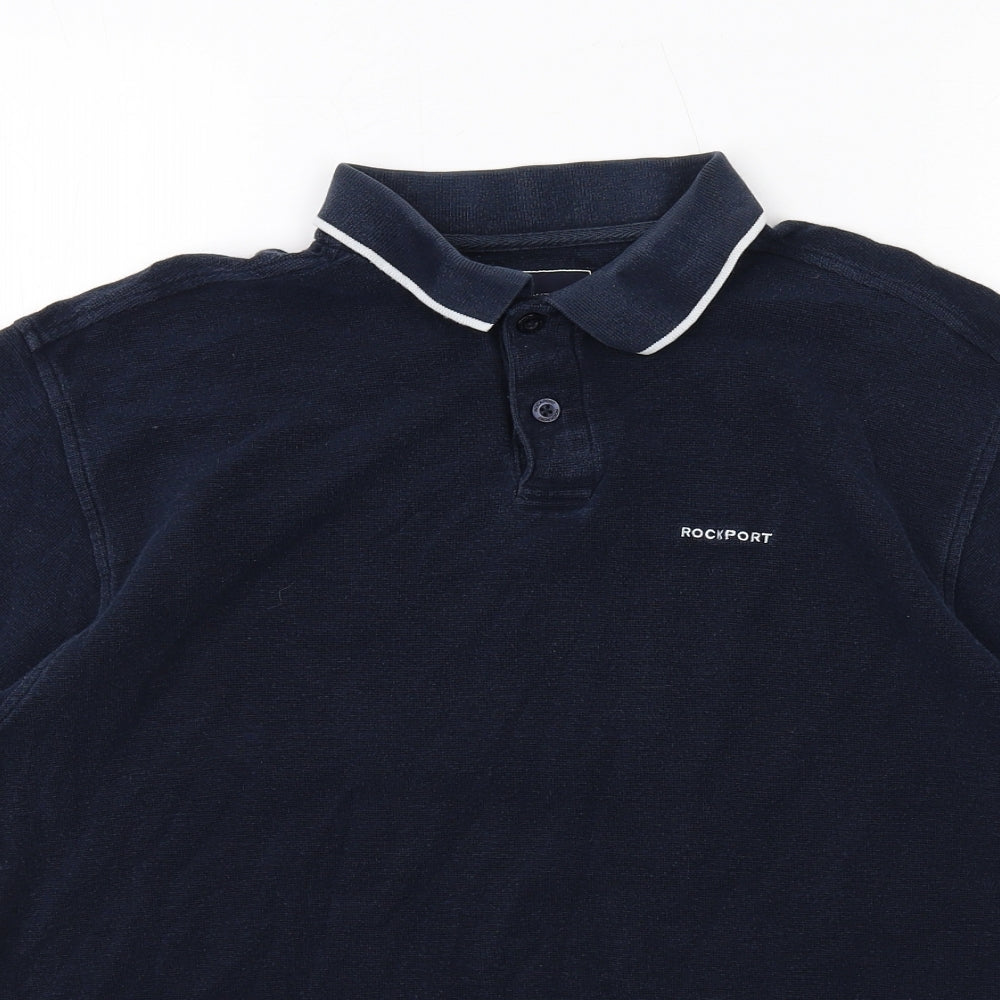 Rockport Mens Blue Cotton Polo Size L Collared Button