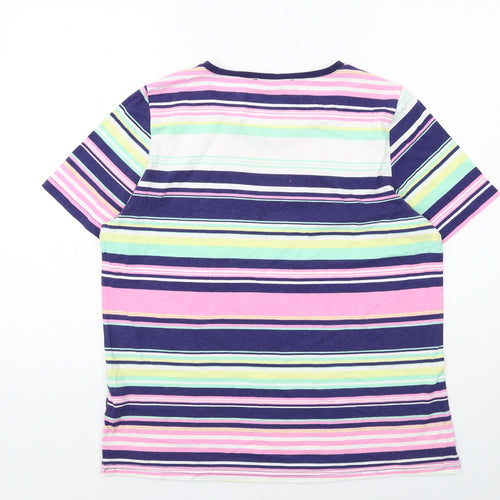 Collection Womens Multicoloured Striped Cotton Basic T-Shirt Size L Round Neck
