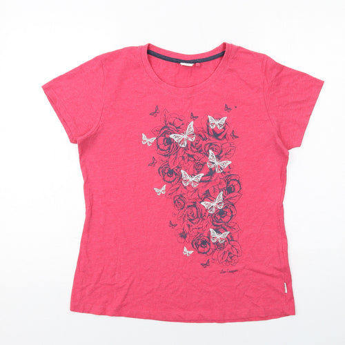 Lee Cooper Womens Pink Cotton Basic T-Shirt Size 14 Crew Neck - Butterfly Print