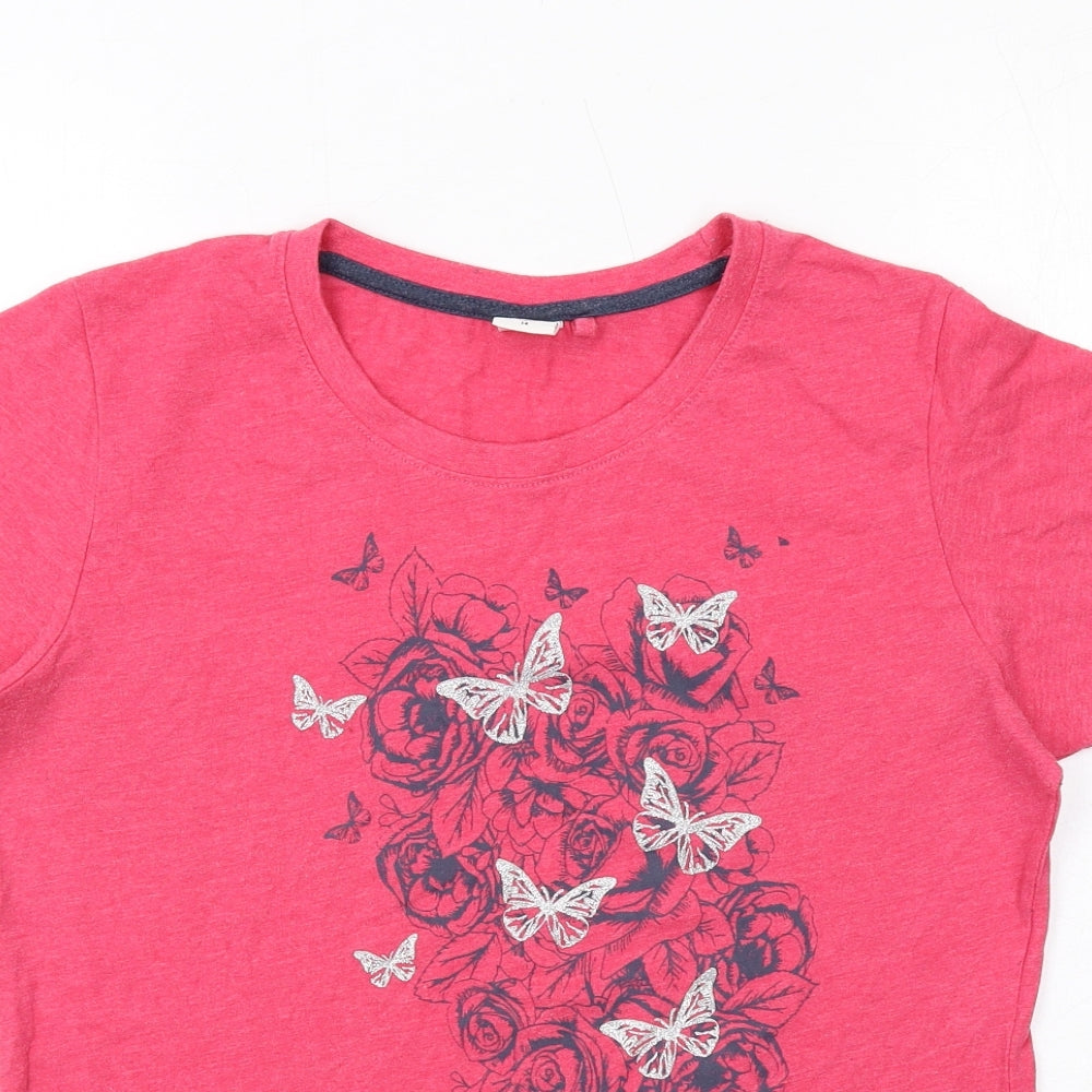 Lee Cooper Womens Pink Cotton Basic T-Shirt Size 14 Crew Neck - Butterfly Print