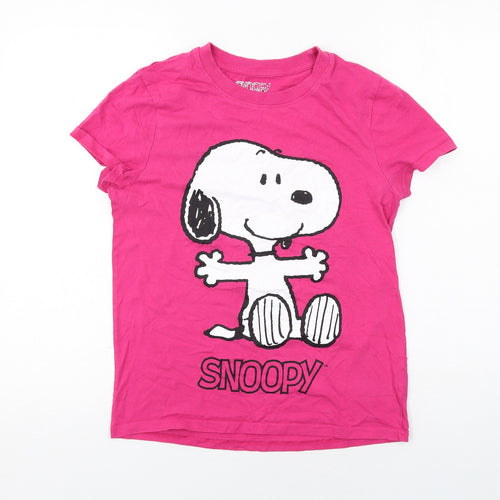 Snoopy Womens Pink Cotton Basic T-Shirt Size 2XS Crew Neck