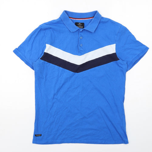 Threadbare Mens Blue Colourblock Cotton Polo Size M Collared Button