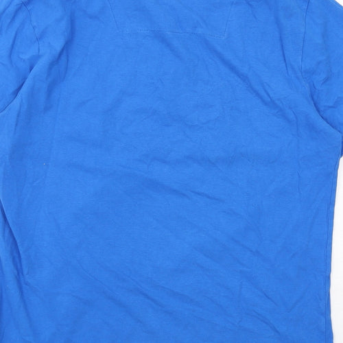 Threadbare Mens Blue Colourblock Cotton Polo Size M Collared Button