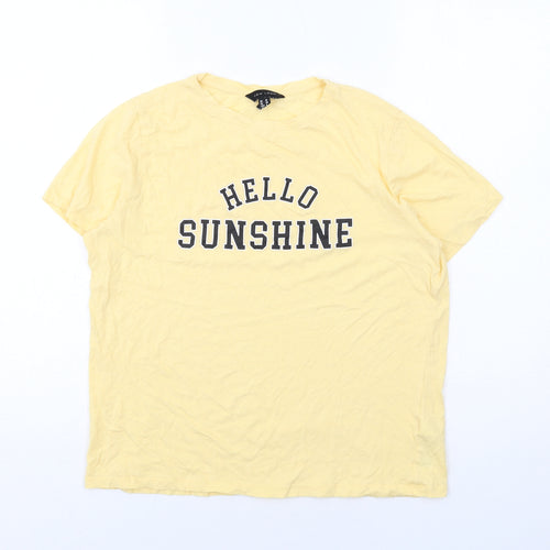 New Look Womens Yellow Cotton Basic T-Shirt Size 10 Crew Neck - Hello Sunshine