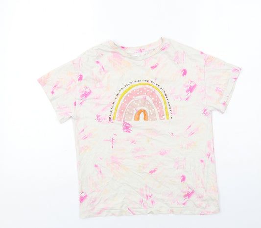 NEXT Girls Multicoloured Geometric Cotton Basic T-Shirt Size 10 Years Round Neck Pullover - Rainbow Print
