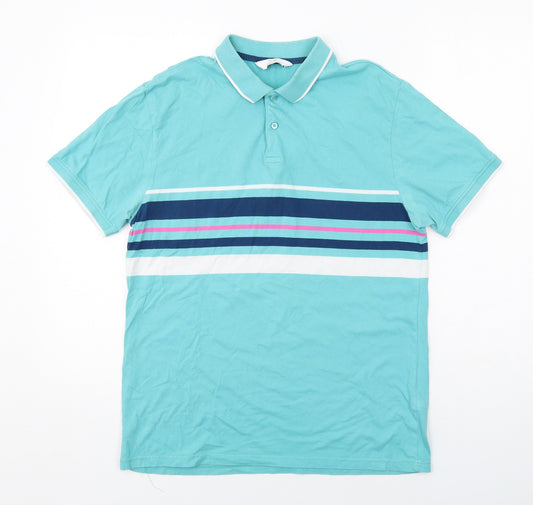NEXT Mens Blue Striped Cotton Polo Size M Collared Button