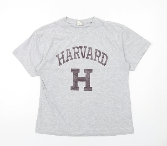 H&M Womens Grey Cotton Basic T-Shirt Size S Crew Neck - Harvard