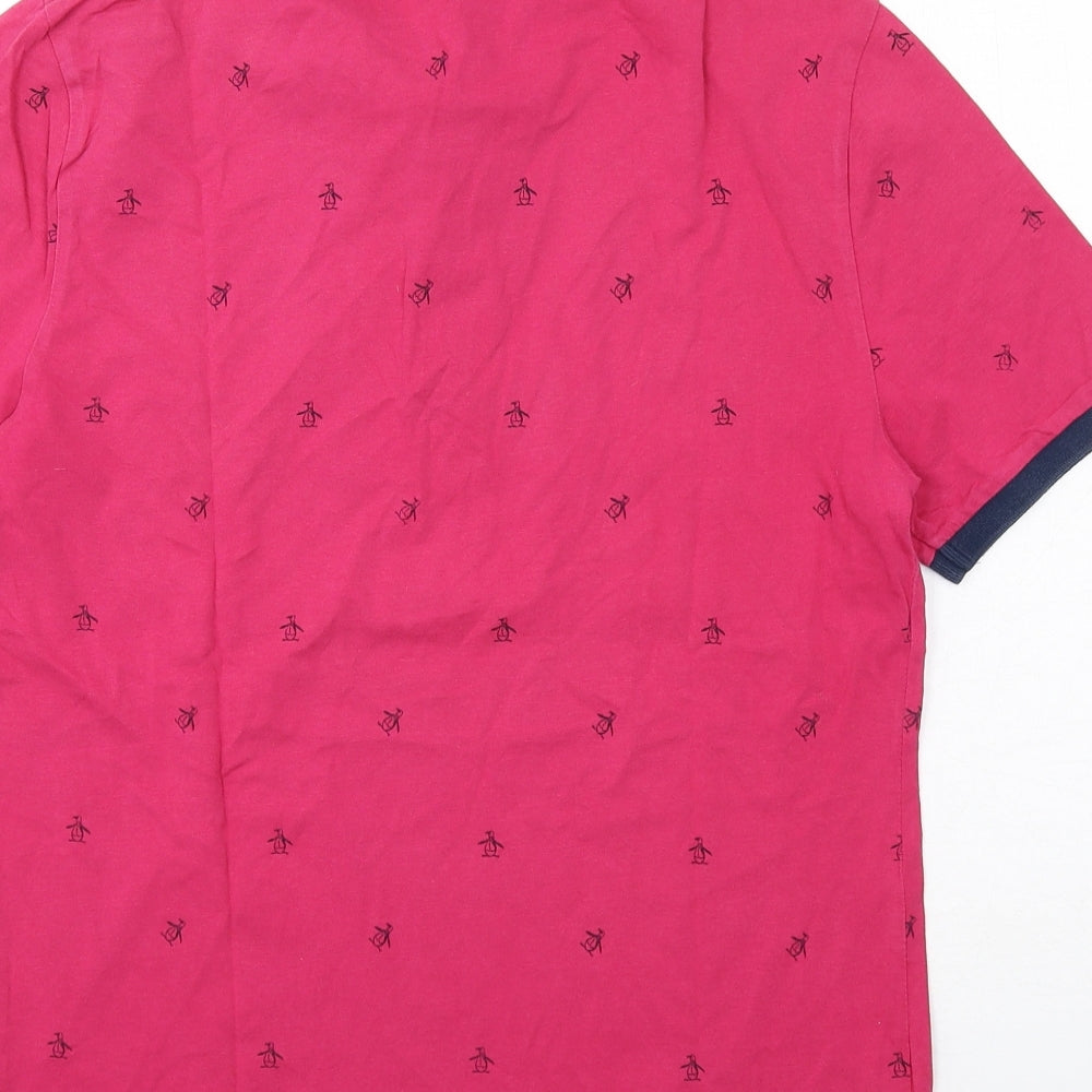 Original Penguin Mens Pink Geometric Cotton Polo Size M Collared Button