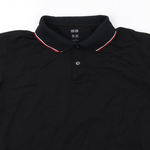 Uniqlo Mens Black Polyester Polo Size L Collared Button