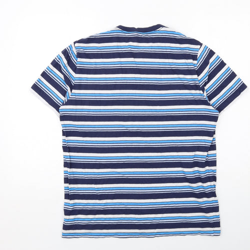 Gap Mens Blue Striped Cotton T-Shirt Size L Round Neck