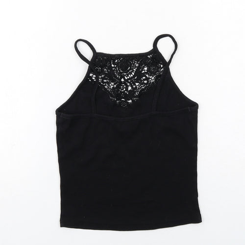 New Look Womens Black Cotton Basic Tank Size 10 Square Neck