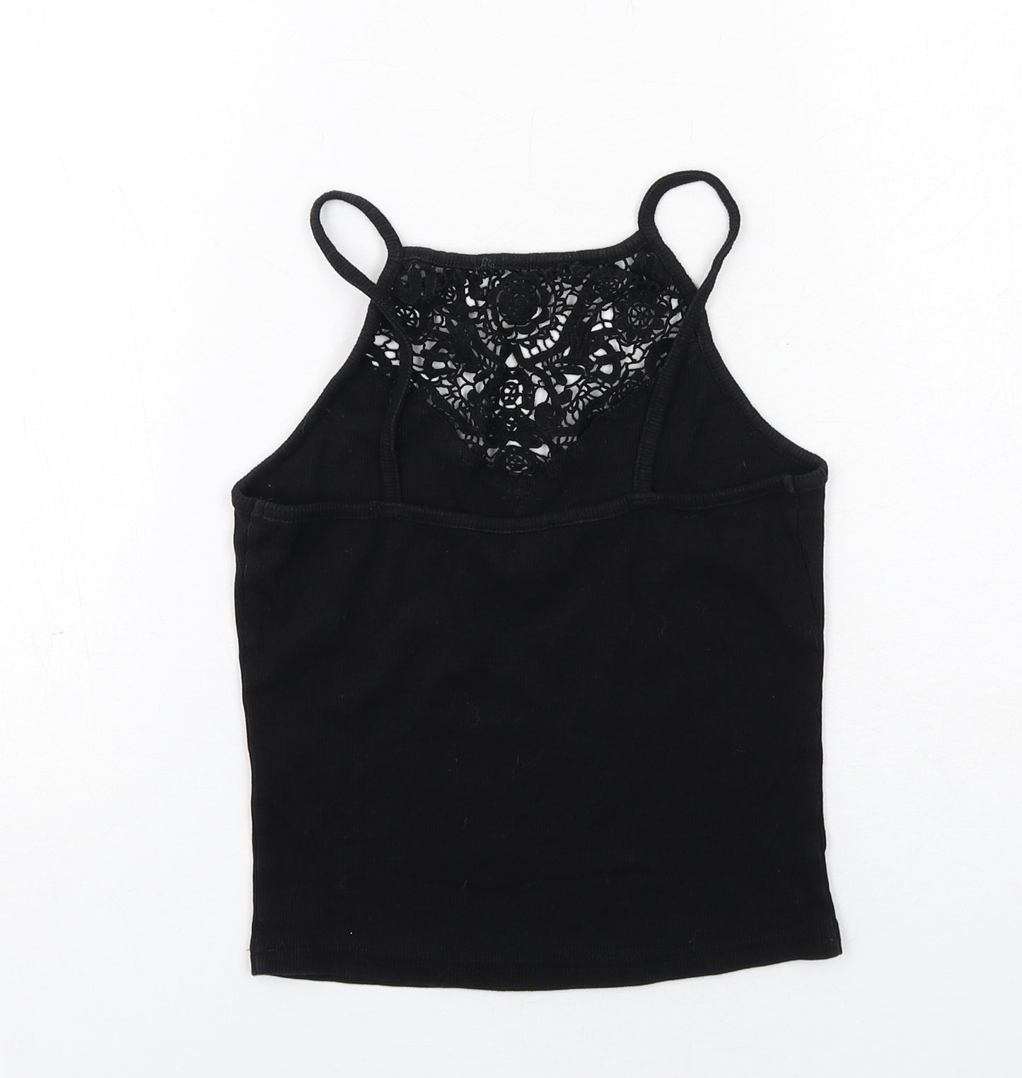 New Look Womens Black Cotton Basic Tank Size 10 Square Neck