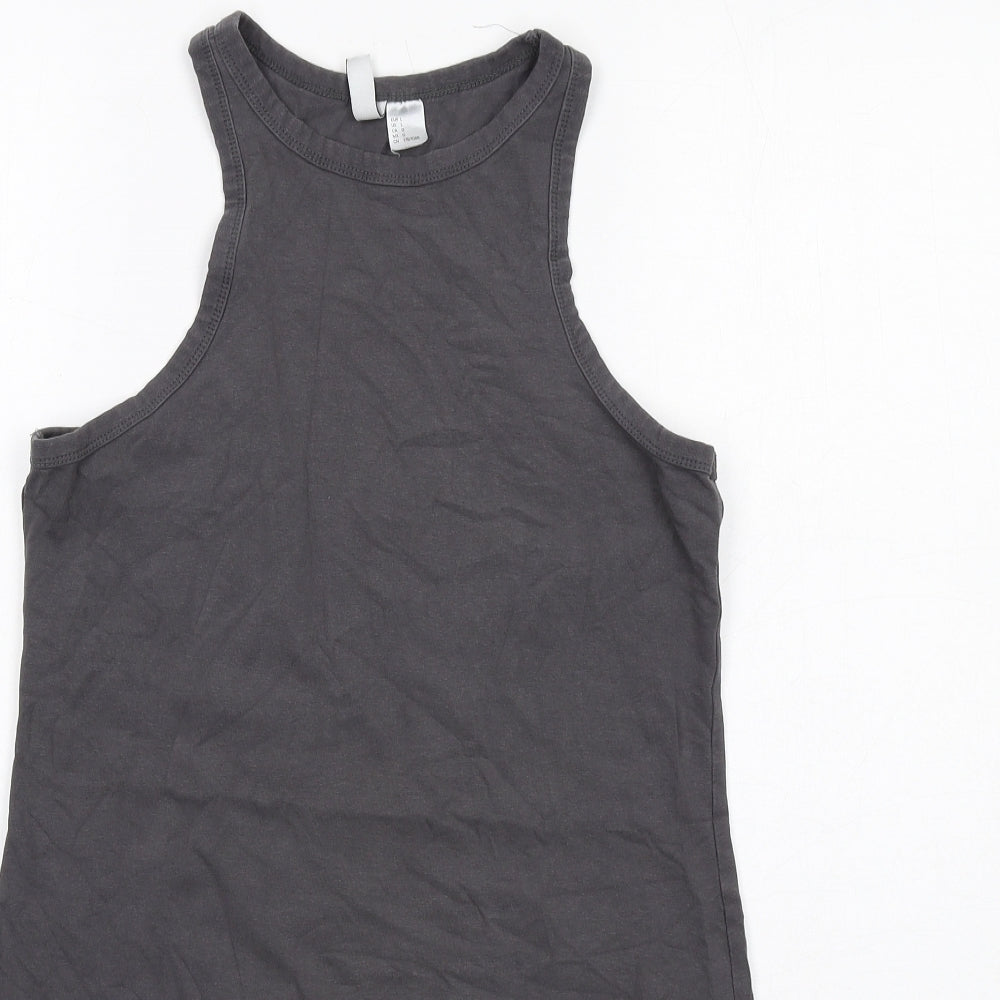 H&M Womens Grey Cotton Tank Dress Size L Round Neck Pullover