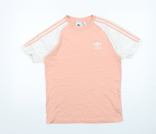 adidas Womens Pink Colourblock Cotton Basic T-Shirt Size S Round Neck