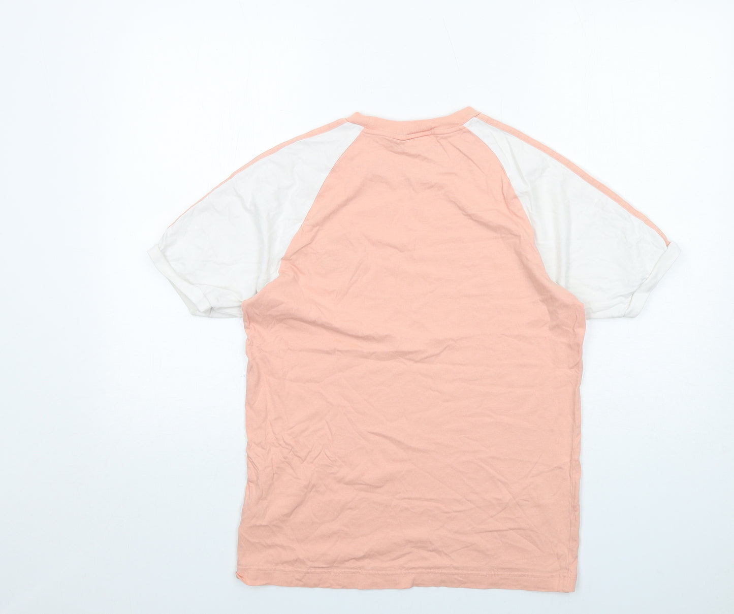 adidas Womens Pink Colourblock Cotton Basic T-Shirt Size S Round Neck