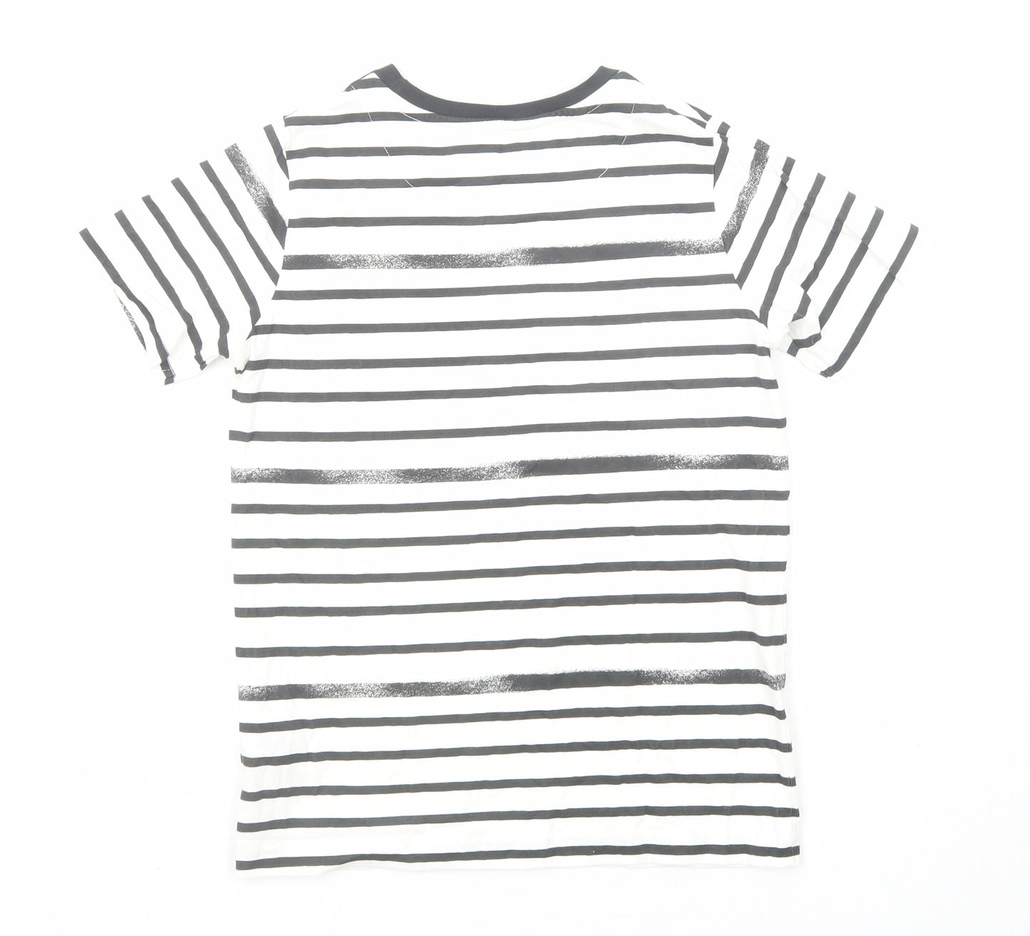 Marks and Spencer Boys Black Striped Cotton Basic T-Shirt Size 9-10 Years Round Neck Pullover