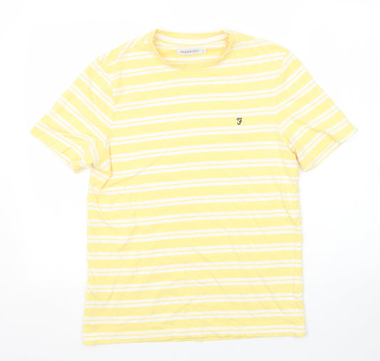 Farah Mens Yellow Striped Polyester T-Shirt Size S Round Neck