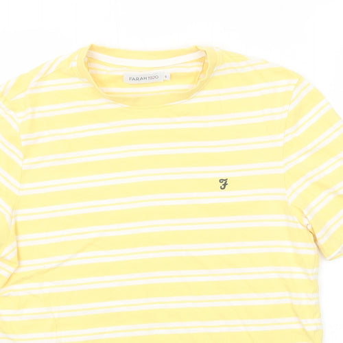 Farah Mens Yellow Striped Polyester T-Shirt Size S Round Neck
