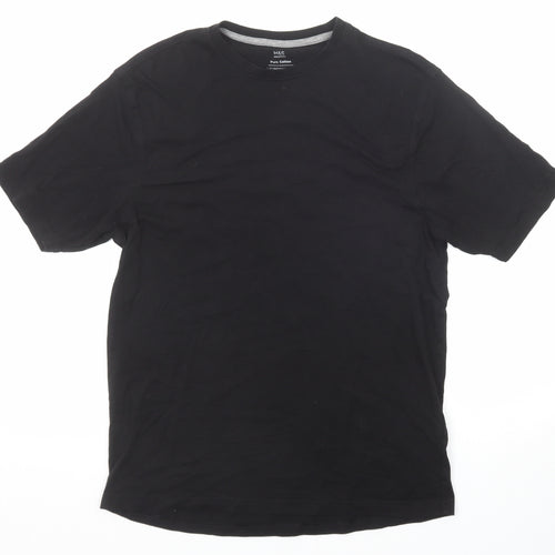 Marks and Spencer Mens Black Cotton T-Shirt Size S Round Neck