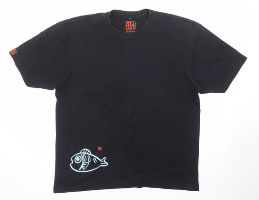 Gm Tee Mens Black Cotton T-Shirt Size 2XL Round Neck