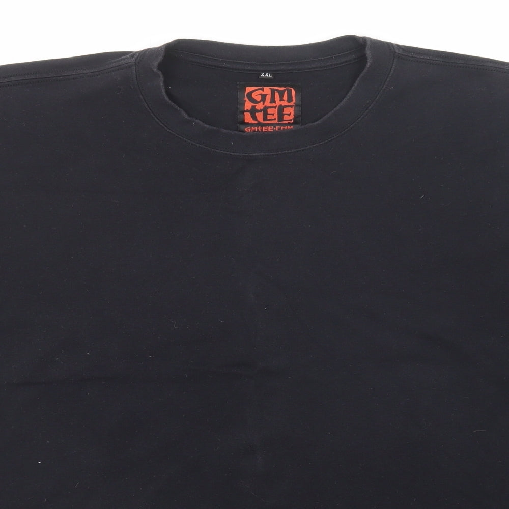 Gm Tee Mens Black Cotton T-Shirt Size 2XL Round Neck