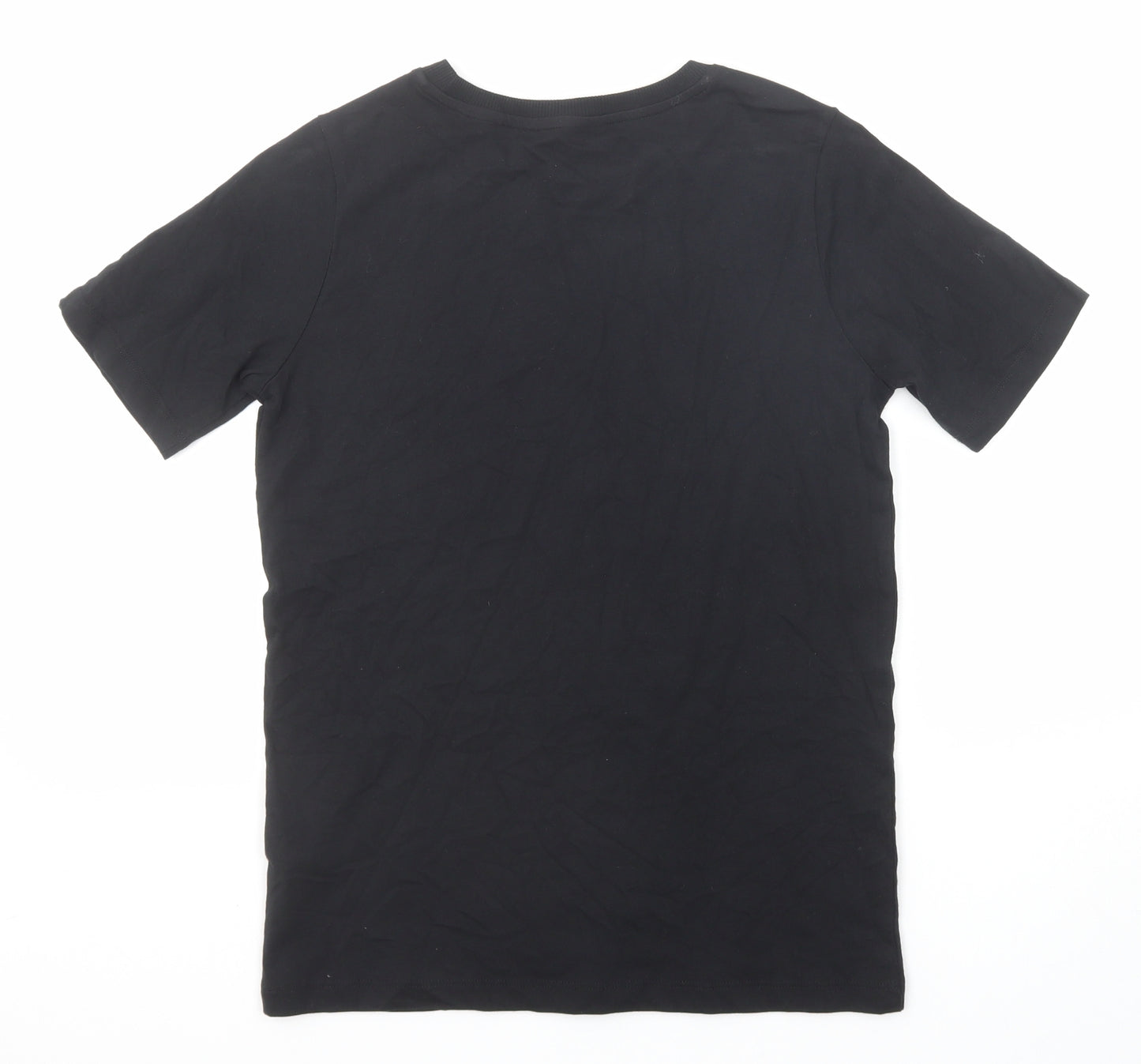 Marks and Spencer Boys Black Cotton Basic T-Shirt Size 11-12 Years Round Neck Pullover
